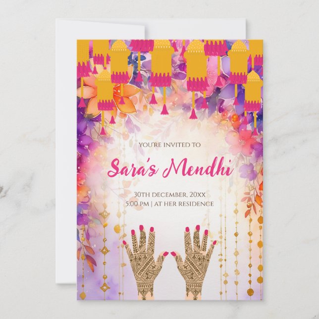 Mehndi-inbjudningar Digital Dholki-inbjudan Inbjudningar (Framsida)