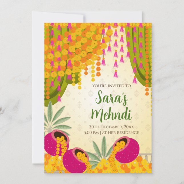 Mehndi-inbjudningar & Digitala Mehndi-inbjudningar Inbjudningar (Framsida)
