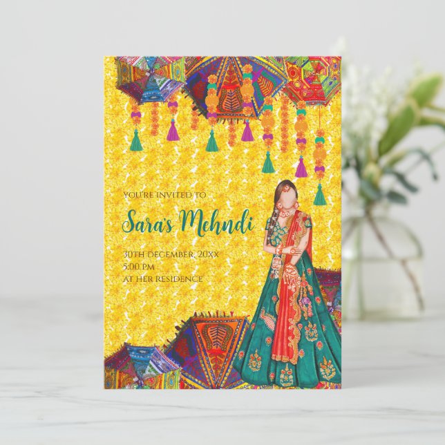 Mehndi-inbjudningar & Henna-natt inbjudan Mehandi (Stående Fram)