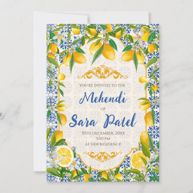 Mehndi-inbjudningar & italiensk temadekoration inbjudningar (Framsida)