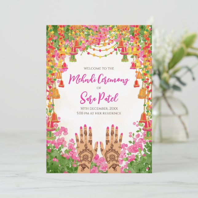 Mehndi-inbjudningar & Mehndi inbjuder hinduiskt br Inbjudningar (Stående Fram)