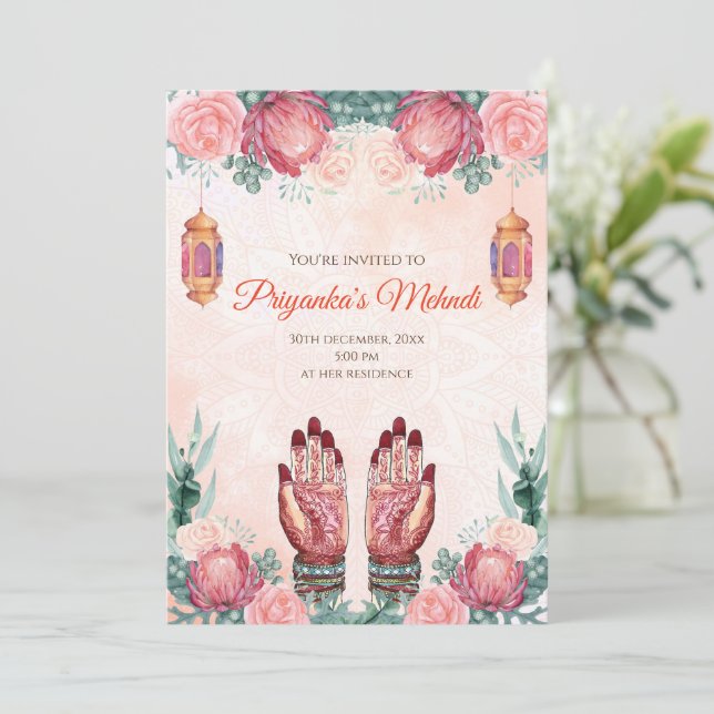 Mehndi inbjudningskort & Henna Party inbjudningsko (Stående Fram)