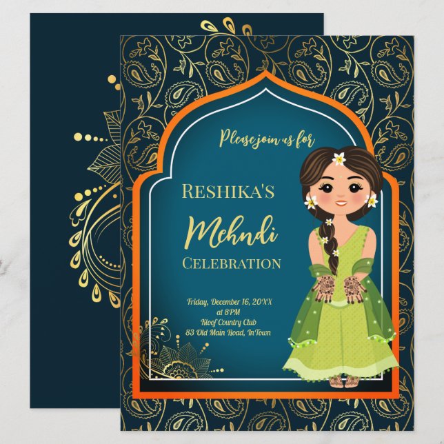 Mehndi Indian Arabian mönster design teal grönt (Fram/baksida)
