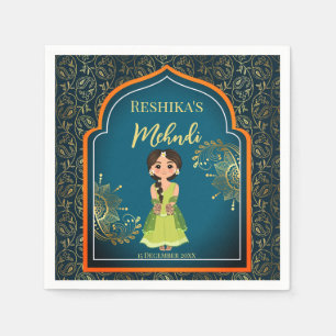 Mehndi Indian Arabian mönster design teal grönt Pappersservett