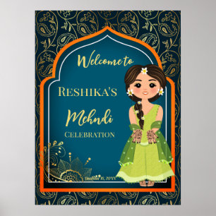 Mehndi Indian Arabian mönster design teal grönt Poster