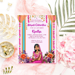 Mehndi Indian bröllop bride in rosa inbjudning