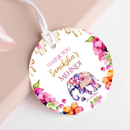 Mehndi Indian bröllop elefant rosa blommor gynnar Gåvor Etiketter