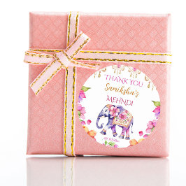 Mehndi Indian bröllop elefant rosa blommor gynnar Runt Klistermärke