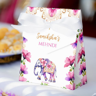 Mehndi Indian bröllop elefant rosa blommor Presentaskar