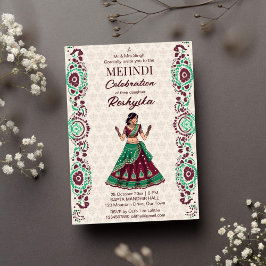 Mehndi Indian bröllop gullbrud burgundy grönt Inbjudningar
