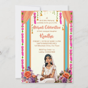 Mehndi Indian bröllop gullbrud i rosa Inbjudningar