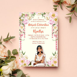 Mehndi Indian bröllop gullbrud i rosa Inbjudningar