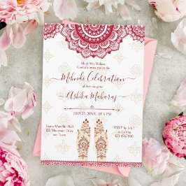 Mehndi Indian bröllop maroon mandalas template Inbjudningar