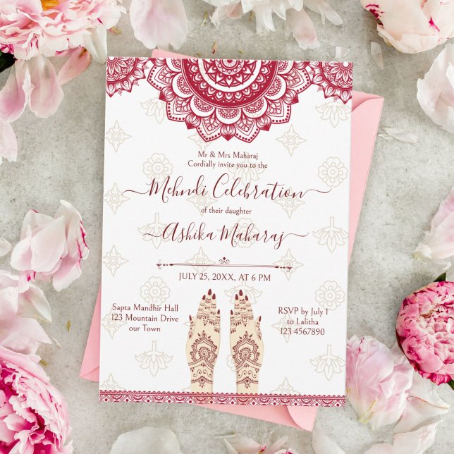 Mehndi Indian bröllop maroon mandalas template Inbjudningar (Skapare uppladdad)
