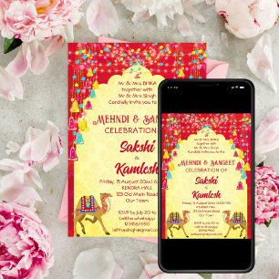 Mehndi Indian bröllop Rajasthani Camels-mall Inbjudningar