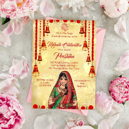 Mehndi Indian bröllop red och guld Inbjudningar