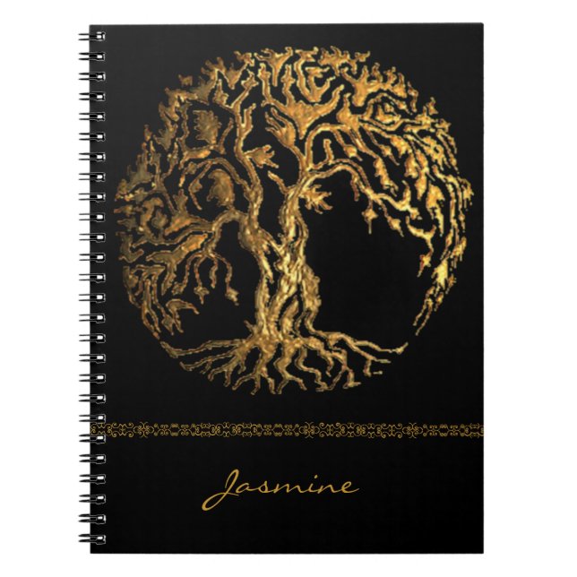 Mehndi Livets träd (Guld) Anteckningsbok (Framsidan)