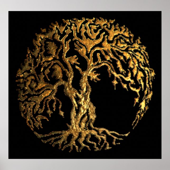 Mehndi Livets träd (Guld) Poster (Framsidan)