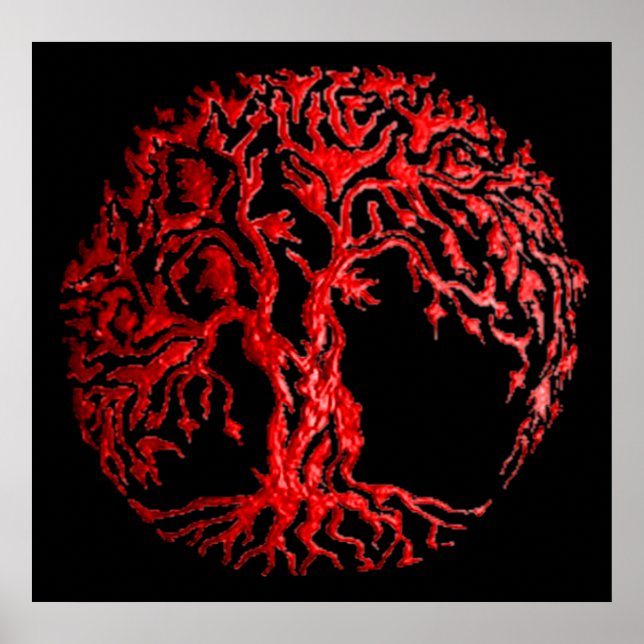 Mehndi Livets träd (Henna) (Röd) Poster (Framsidan)