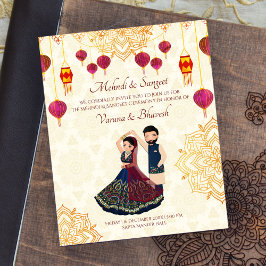Mehndi- och sangeet-inbjudan söt indisk duo