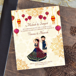 Mehndi- och sangeet-inbjudan söt indisk duo