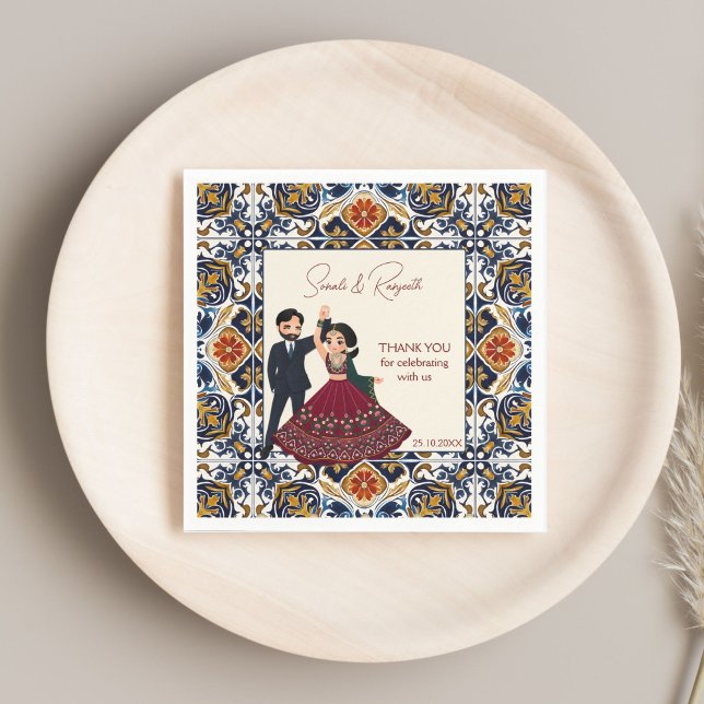 Mehndi och sangeet Indian bröllop personlig Pappersservett (Mehndi and sangeet Indian wedding personalized monogrammed Napkins template)
