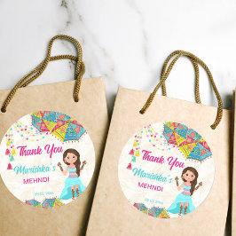 Mehndi rosa blå söt indisk flicka tack förbehållet runt klistermärke