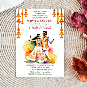 Mehndi Sangeet dans Indian möhippa par modern Inbjudningar