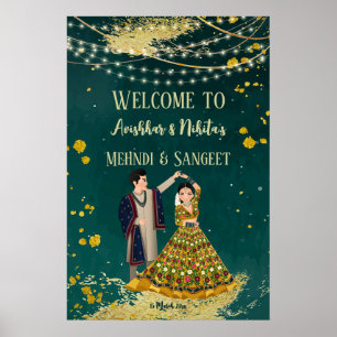 Mehndi sangeet grönt med dansparet välkommet poster