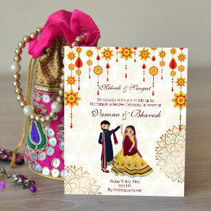 Mehndi sangeet inbjudan dans sött indiskt par