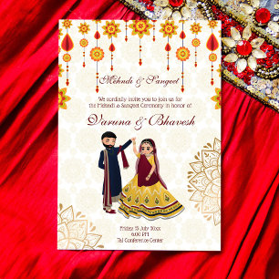 Mehndi sangeet inbjudan dans sött indiskt par