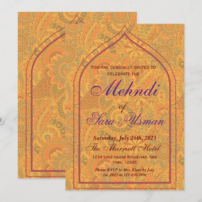 Mehndi Sangeet-inbjudan Inbjudningar (Fram/baksida)