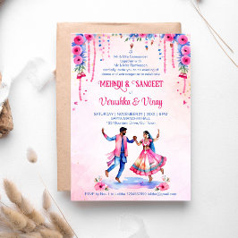 Mehndi Sangeet Indian bröllop möhippa par rosa Inbjudningar