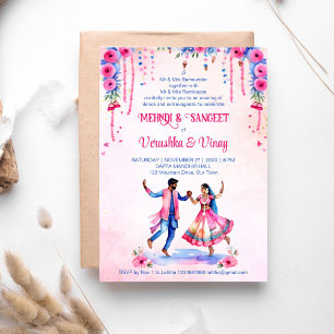 Mehndi Sangeet Indian bröllop möhippa par rosa Inbjudningar