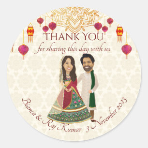 Mehndi & sangeet manadala och söt indisk duo runt klistermärke