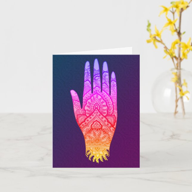Mehndi Tattoo Art Rainbow Design Note Card Kort (Gul blomma)