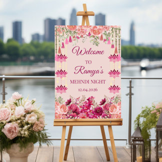 mehndi välkomstskylt, indisk bröllopsskyllt, mendh poster