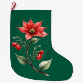 Meia de Natal verde com motivo floral Stor Julstrumpa