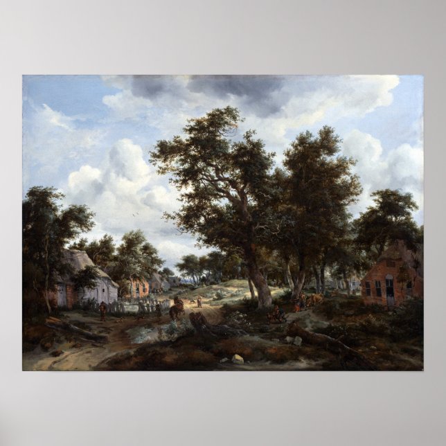 Meindert Hobbema och Abraham Storck A Wooded Lands Poster (Framsidan)