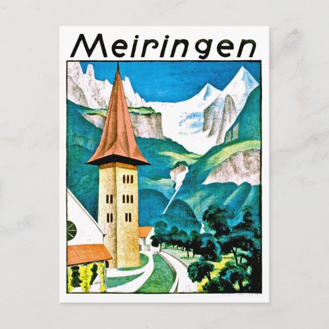 Meiringen, by, Schweiz, vintage resor Vykort (Framsida)