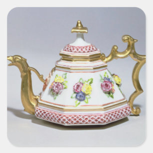 Meissen octagonal tekanna, 1718 fyrkantigt klistermärke