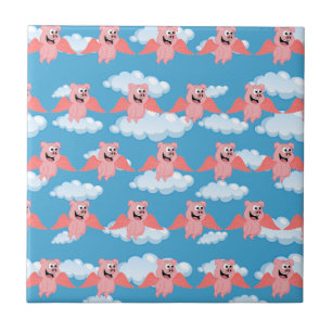 Mejande av Gris Rosa Vinge Flying Animal Funny Tec Kakelplatta