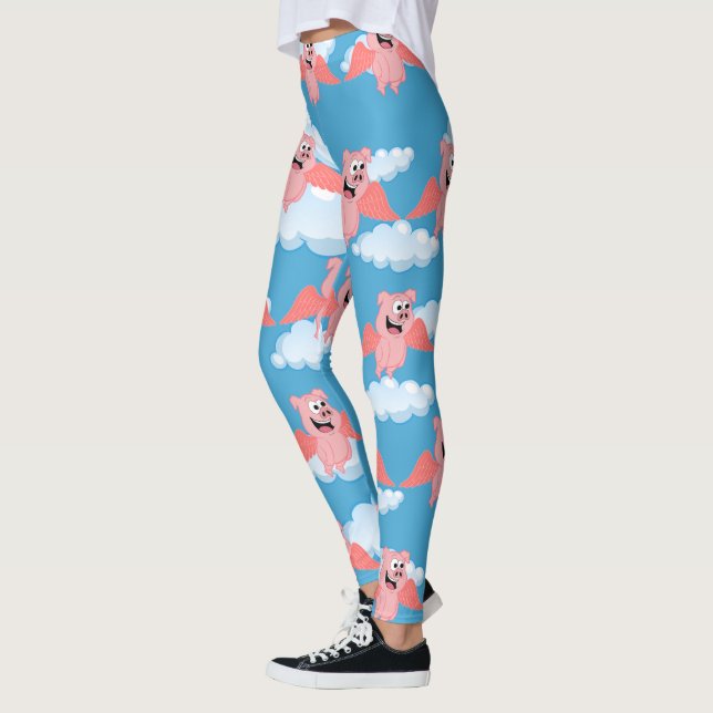 Mejande av Gris Rosa Vinge Flying Animal Funny Tec Leggings (Vänster)