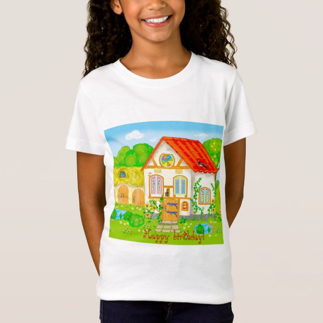 Mejeriaffär med röd tak-trädgård t shirt (Framsida)