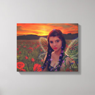 Mejeriet i Sunset i fält på poppies Fantasy Art Canvastryck