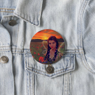 Mejeriet i Sunset i fält på poppies Fantasy Art Knapp