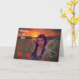 Mejeriet i Sunset i fält på poppies Fantasy Art Kort