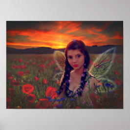 Mejeriet i Sunset i fält på poppies Fantasy Art Poster