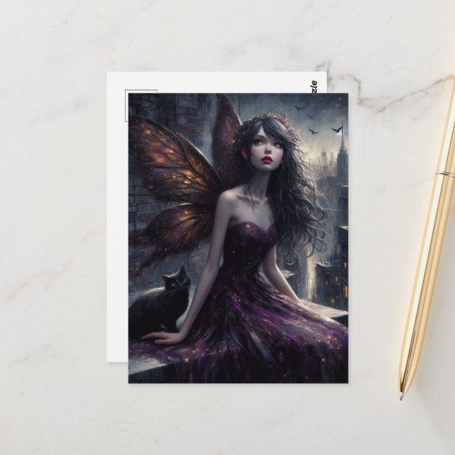 Mejeriet och den svarta katten förbiser staden på  vykort (Fram/Back In Situ)