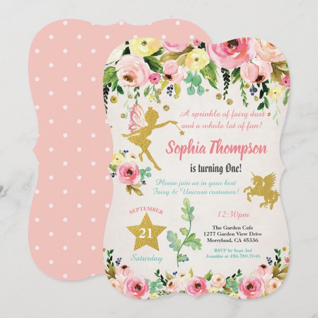 Mejeriet och Unicorn 1:a födelsedagsinbjudan Inbjudningar (Fram/baksida)